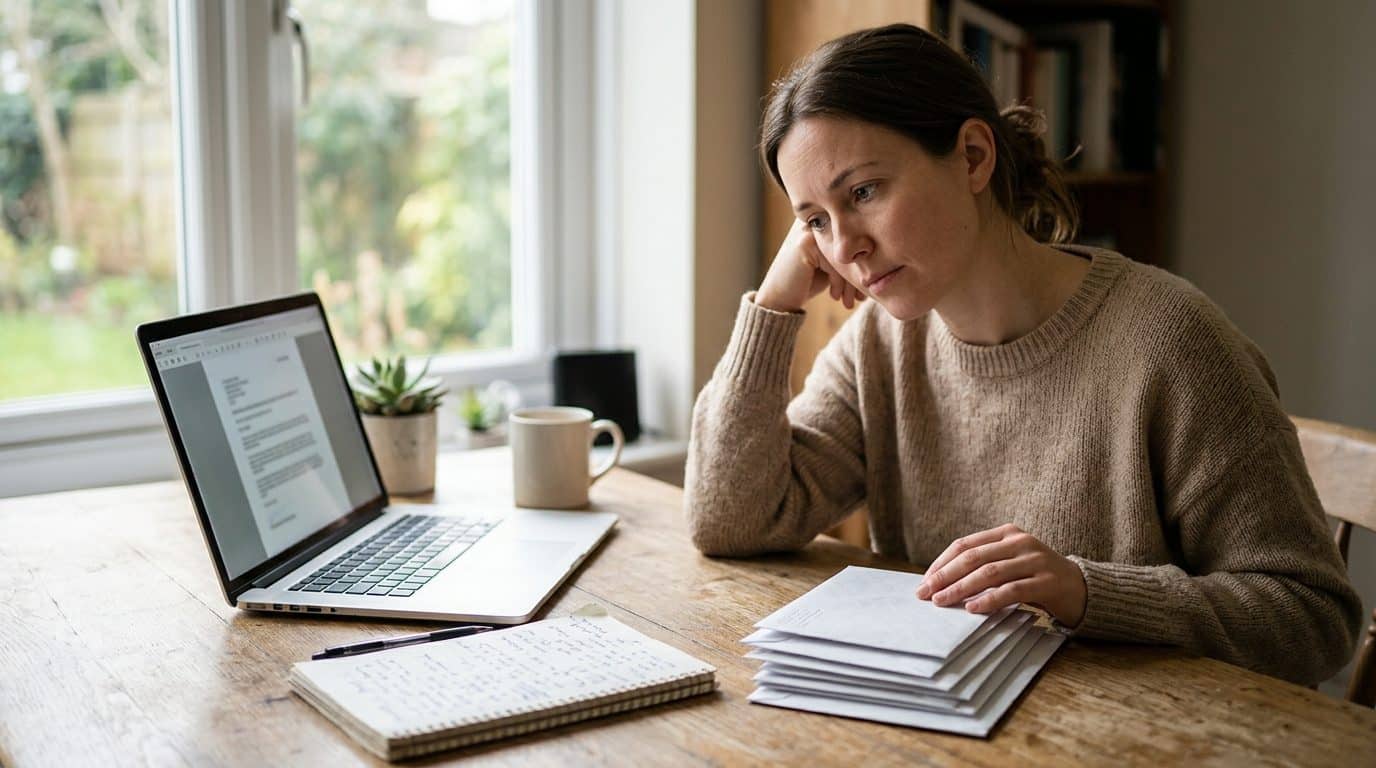 Is a Virtual Mailbox Worth It? A Frank Cost-Benefit Look 9 Person comparing a stack of paper mail with scanned mail on a laptop while deciding if a virtual mailbox is worth it