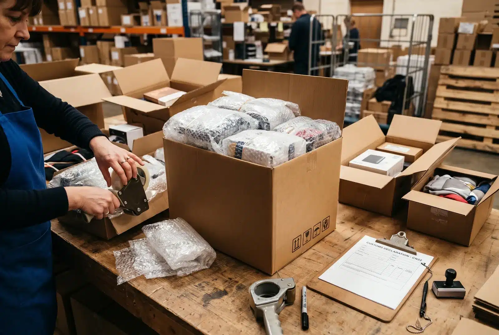 Prohibited Items for Mail Forwarding: A to Z Lookup of What You Can and Can't Ship 3 International package being consolidated and repacked into one carton with a customs declaration, where restricted items are caught